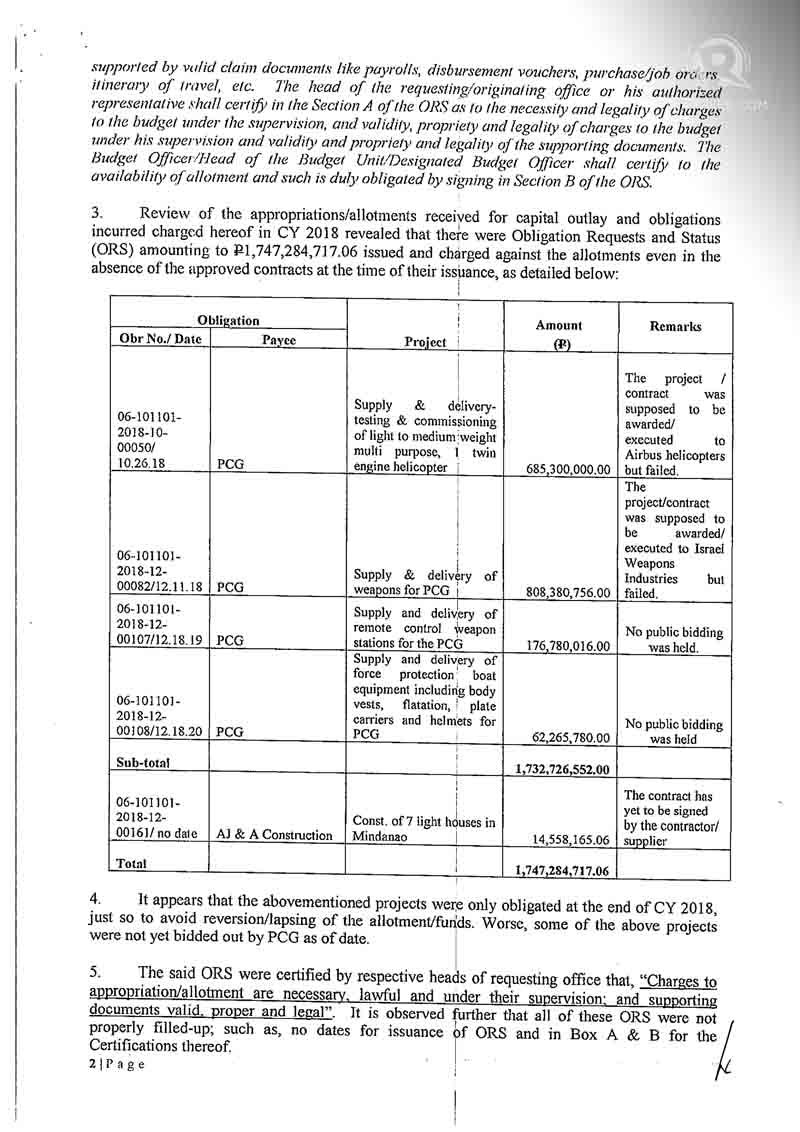 Page 2 of AOM No. PCG-2019-006(18) concerning P1.75 billion worth of transactions 