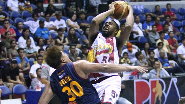San Miguel's import Reggie Williams goes to the rim for two of his game-high 29 points. Photo by Nuki Sabio/PBA Images