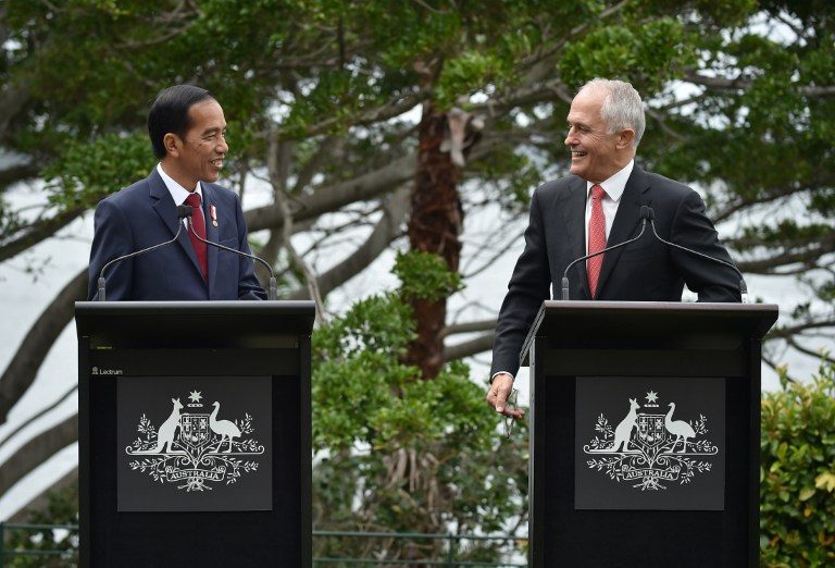 HUBUNGAN PULIH. Perdana Menteri Malcolm Turnbull mengatakan hubungan militer kedua negara telah pulih sepenuhnya. Hal itu disampaikan dalam jumpa pers di Kirribilli House, Sydney pada Minggu, 26 Februari. Foto oleh Peter Parks/AFP 