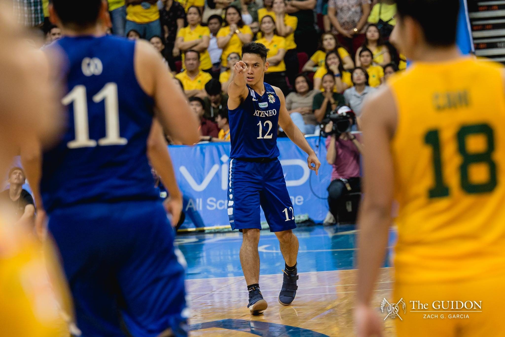 DAGGER. Matt Nieto seals the win for the Blue Eagles when his jumper gave the them the lead (82-80) and he goes back-to-back with a dagger threes to make it a 5-point lead (85-80). Photo by Zach Garcia/The GUIDON   