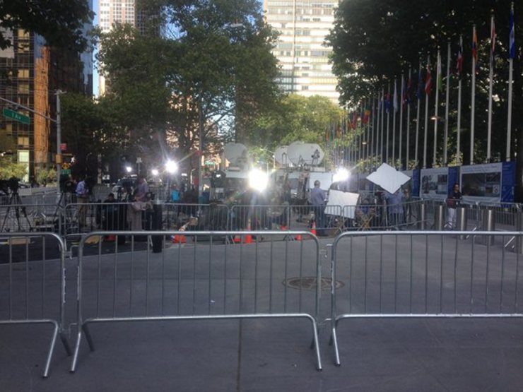 MEDIA MAYHEM. Big TV networks have slots for live shots and standups outside the UN Headquarters in New York.