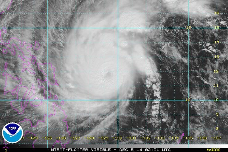 MTSAT Floater image of Typhoon Hagupit as of 0201 UTC 5 December 2014. Image courtesy NOAA