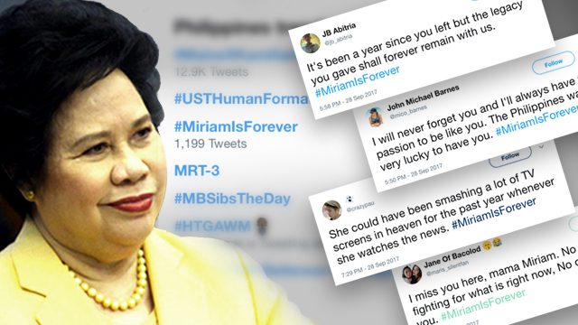 #MiriamIsForever trends on senator’s 1st death anniversary
