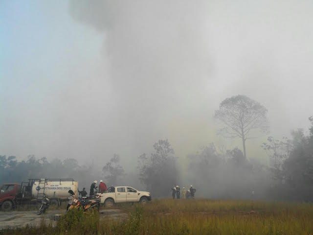 KABUT ASAP. Petugas gabungan dari BOSF dan TNI berusaha memadamkan kebakaran hutan di kawasan Samboja, Kalimantan Timur, Rabu, 30 September 2015. Foto oleh Rappler 