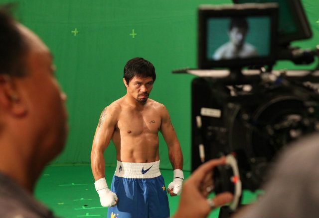 Manny Pacquiao poses for the Mayweather vs. Pacquiao commercial. Photo by Chris Farina - Top Rank 