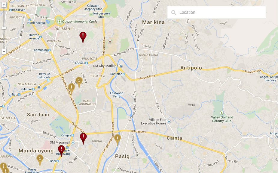 A screen grab from the Agos map shows how the Marikina river passes through Pasig City.