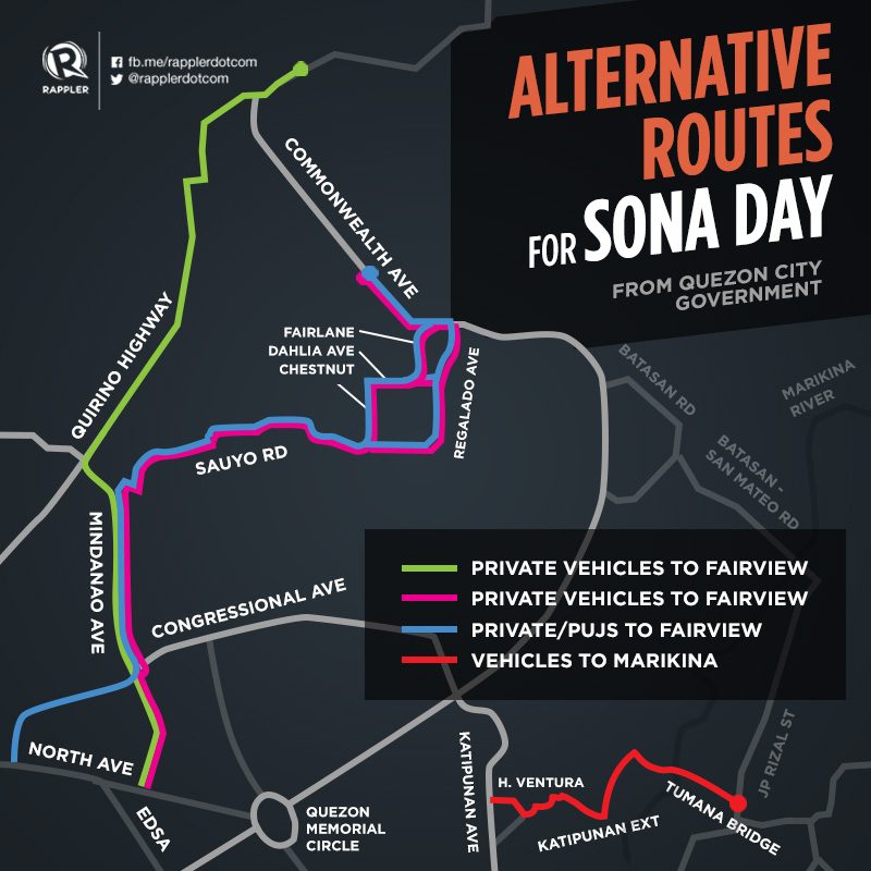 Alternative routes for SONA day, July 25