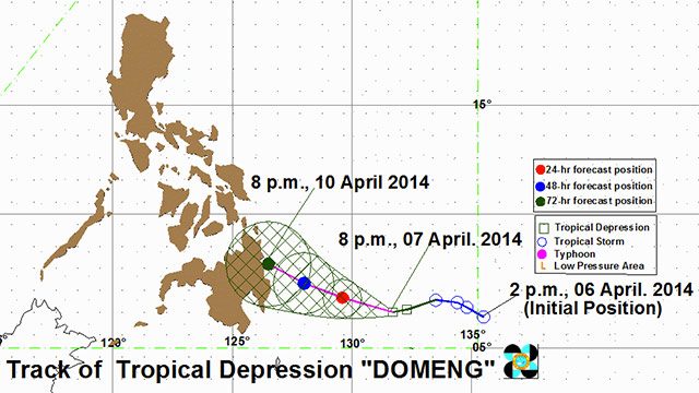 Domeng's storm track, as of April 7, 11 pm. Image courtesy of PAGASA