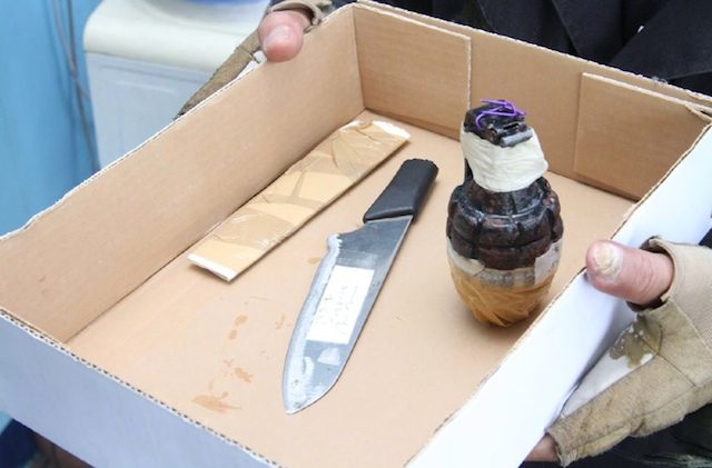 WEAPONS. The MK2 hand grenade knife seized from US citizen Cipiriano de Guzman at the NAIA 1 on May 28, 2015. Photo by MIAA 