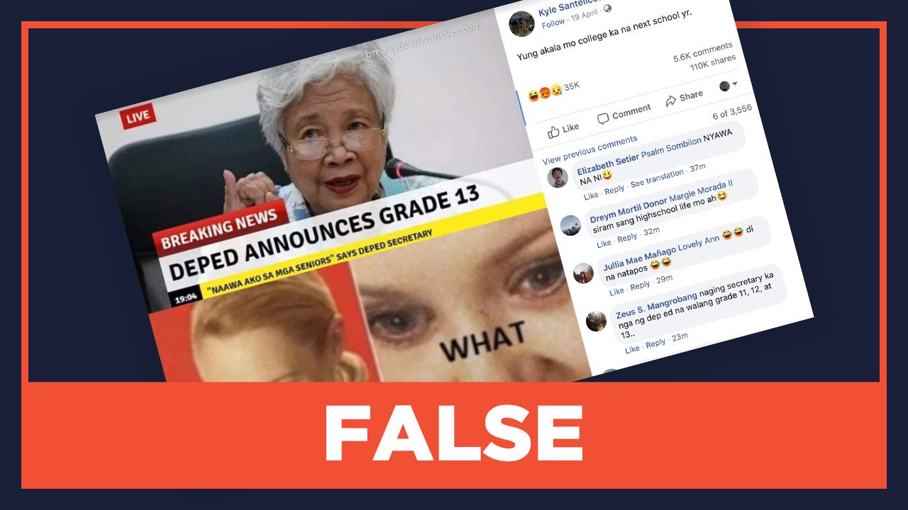 FALSE: ‘DepEd announces Grade 13’