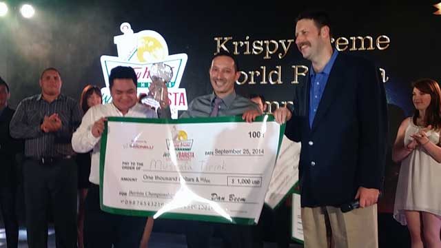 WINNER. Mustafa Tirink of Turkey is 2014's Krispy Kreme World Barista champion. Last year’s champion was Cebu-based Michael Jordan Onyot. Photo from Krispy Kreme
