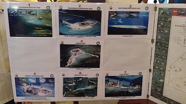 7 AREAS. Armed Forces chief General Gregorio Catapang Jr presents photos of China's reclamation projects in the West Philippine Sea. File photo 