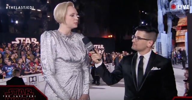Gwendoline Christie is interviewed at the premiere of 'Star Wars: The Last Jedi.' Screengrab from YouTube/Star Wars  