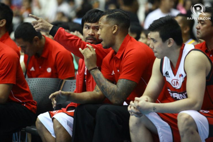 Manny Pacquiao calls shots from the bench. Photo by Josh Albelda