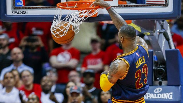 WATCH: LeBron James throws down power dunk in game one
