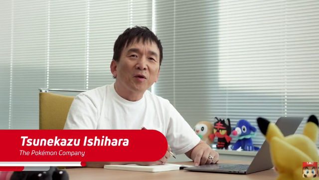 TSUNEKAZU ISHIHARA. Ishihara announces Game Freak is working on a core Pokemon RPG for the Switch! Screen shot from livestream 