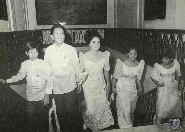 1969. The family of Ferdinand Marcos ascends the main Palace staircase for his second term in office. Photo from Malacañang  