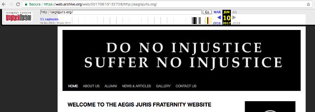 'NO INJUSTICE'. The frat's motto can be seen on its now down official website.  