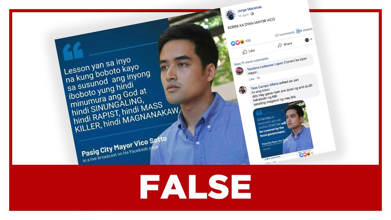 FALSE: Vico Sotto quote on who to vote for in next elections
