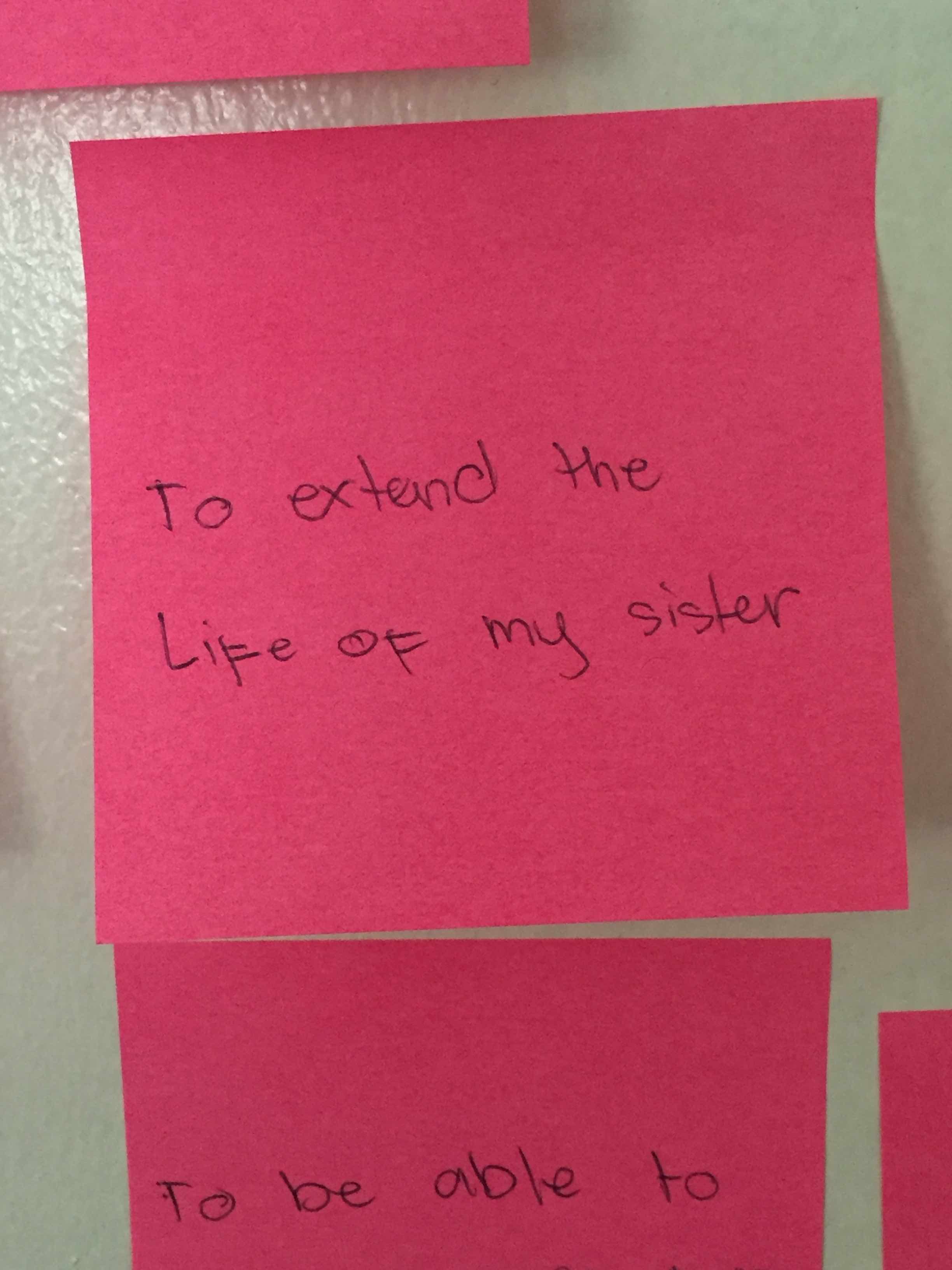 DREAMS. When asked about their dreams, one of FTC's students wrote that she wants to "extend the life" of her sister. Photo from the Fair Training Center. 