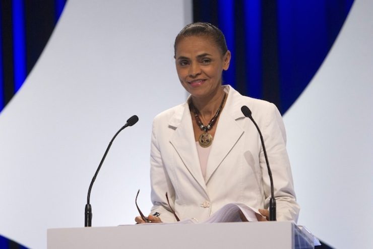 Brazilian presidential candidate Marina Silva speaks during the televised presidential candidates' debate, in Sao Paulo, Brazil, 01 September 2014. Sebastiao Moreira/EPA