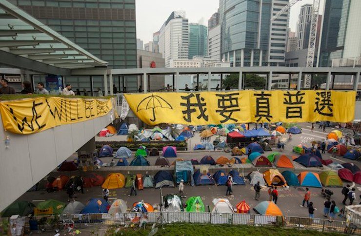 LAST DAY. A general view of the Admiralty camp, occupied by pro-democracy supporters for over two months, in Hong Kong, China, December 10 2014. Alex Hofford/EPA