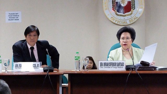 PAIR. A file photo of Senator Miriam Defensor Santiago (right) and Senator Bongbong Marcos Jr from Senate PRIB   