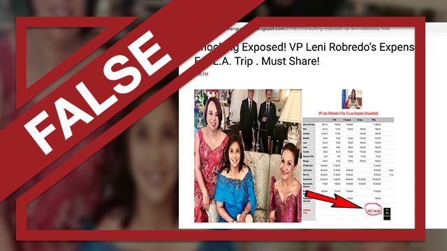 FALSE: Leni Robredo spent over P200M for her LA trip