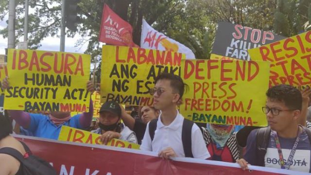 PROTEST RALLY. Activists gather outside the House of Representatives to protest the proposed anti-terrorism bill on March 3, 2020. Photo courtesy of Saka, Sinag Bayan, and UMA 