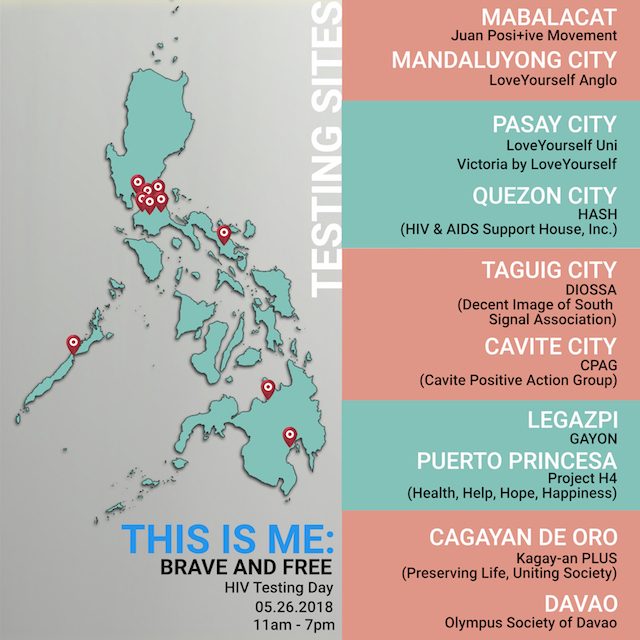 TESTING SITES. Areas across the Philippines where free HIV testing will be conducted on May 26, 2018. 