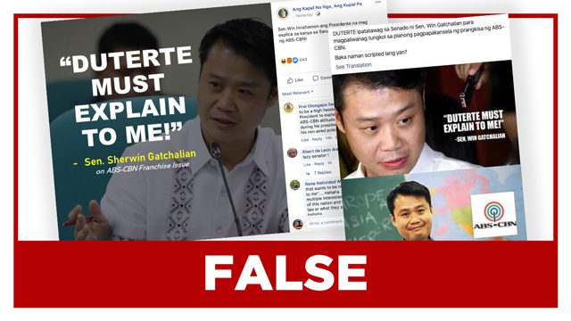 FALSE: Gatchalian wants Duterte to ‘explain to him’ ABS-CBN franchise stance