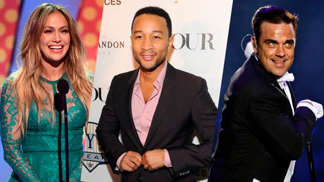 HEADLINERS. Jennifer Lopez, John Legend, and Robbie Williams will be part of the lineup of entertainers at this event. Photo by Kevin Winter/Getty Images/AFP (Lopez), Craig Barritt/Getty Images for DuJour/AFP (Legend), and Patricie de Melo Moreira/AFP (Williams)