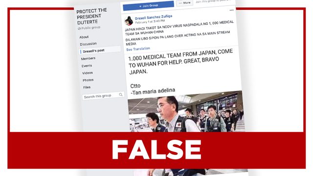 FALSE: ‘Photo’ of Japanese medical team sent to Wuhan, China