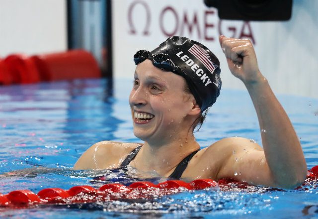 Ledecky breaks own record to win women’s 800m freestyle gold