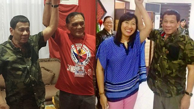 WHO IS THE REAL BET? President Rodrigo Duterte endorses two opposing mayoralty candidates in Zamboanga City. Photos from official Facebook accounts of Lobregat and Climaco 