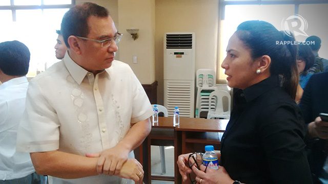 SHARPENED NUMBERS. "They have more than enough time to sharpen their pencils. Had the other bidders participate in the rebid, maybe their bids will also be different," PPP Center's Canilao says. In the photo are MPIC President Joey Lim (left) and PPP Center Executive Director Cosette Canilao (right) 