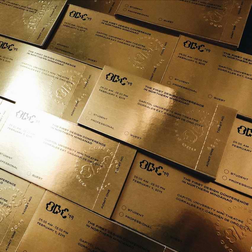 GOLDEN TICKETS. As the first design conference in CDO, the look of the tickets is inspired from the city's tagline, "The City of Golden Friendship". Photo courtesy of Oro Design Conference 