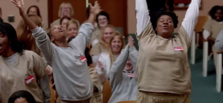 HIGH SPIRITS. Poussey Washington (Samira Wiley) and Taystee Jefferson (Danielle Brooks) in 'Orange Is The New Black'. Screengrab from YouTube