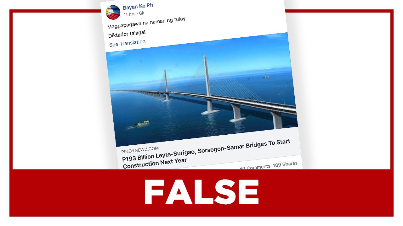 FALSE: Leyte-Surigao, Samar-Sorsogon bridges to ‘start construction’ in 2020