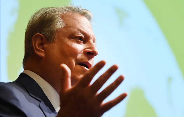 BEYOND PARIS. Environmentalist and former US Vice-President Al Gore speaks at the Beyond Paris Climate Change conference in London, Britain, September 22, 2015. Photo by Andy Rain/EPA   