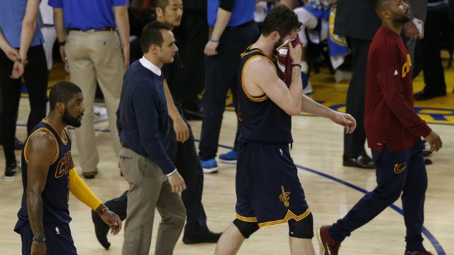 WATCH: Kevin Love hit by elbow to back of head in Game 2