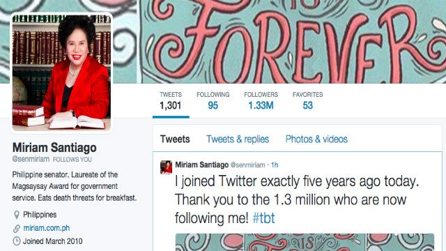 5 years tweeting: Top Twitter moments of Miriam Santiago