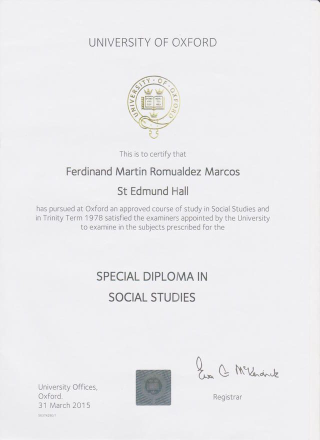SPECIAL. Oxford University gives Senator Ferdinand Marcos Jr a 'special diploma' in Social Studies 