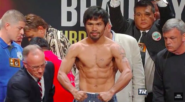 Manny Pacquiao checks in at 145-5. Screenshot from livestream 
