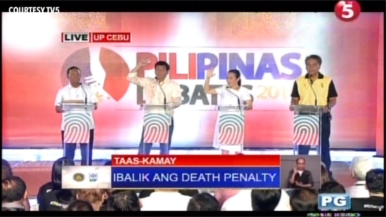 Cebu debate: Duterte, Poe favor return of death penalty