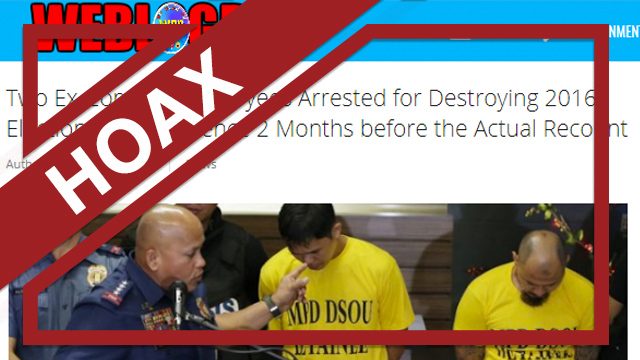 HOAX: ‘Two ex-Comelec programmers arrested for destroying evidence of 2016 elections fraud’