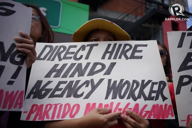 NO TO ENDO. Workers belonging to the Nagkaisa Coalition march to Mendiola in Manila on January 4, 2016 to call on the government to end the practice of contractualization. File photo by Martin San Diego/Rappler 