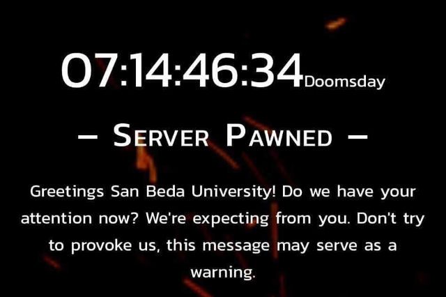 WARNING. San Beda University receives an ominous warning. Image from screenshot of https://sis.sanbeda.edu.ph/ sent to Rappler. 