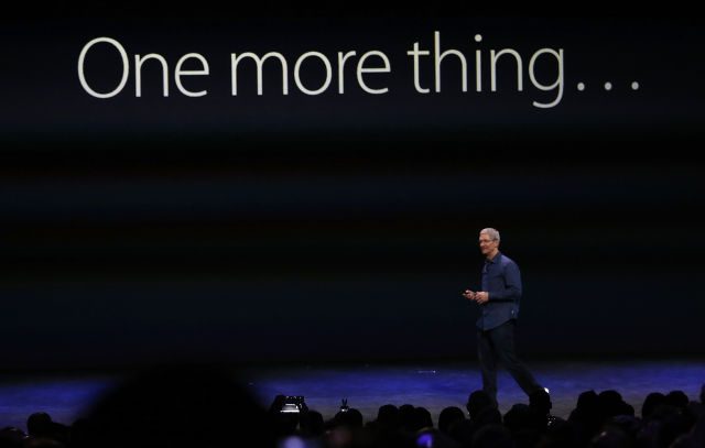 ONE MORE THING. Apple CEO Tim Cook introduces the new Apple Watch during Apple's launch event at the Flint Center for the Performing Arts in Cupertino, California, USA, September 9, 2014. File Photo by Monica Davey/EPA 