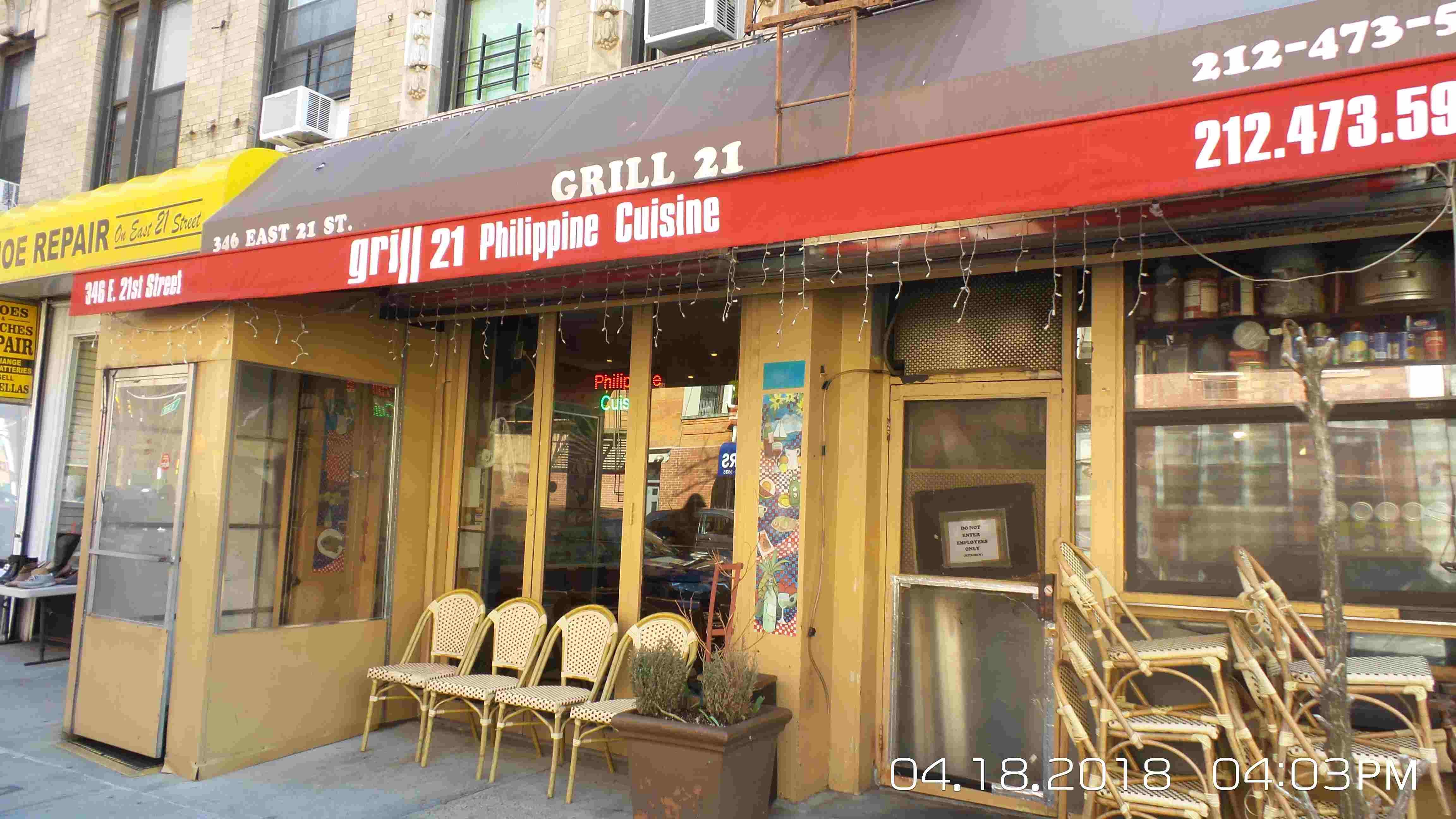 STILL STANDING. The facade of Filipino restaurant Grill 21 on 21st Street and 1st Avenue in Manhattan.